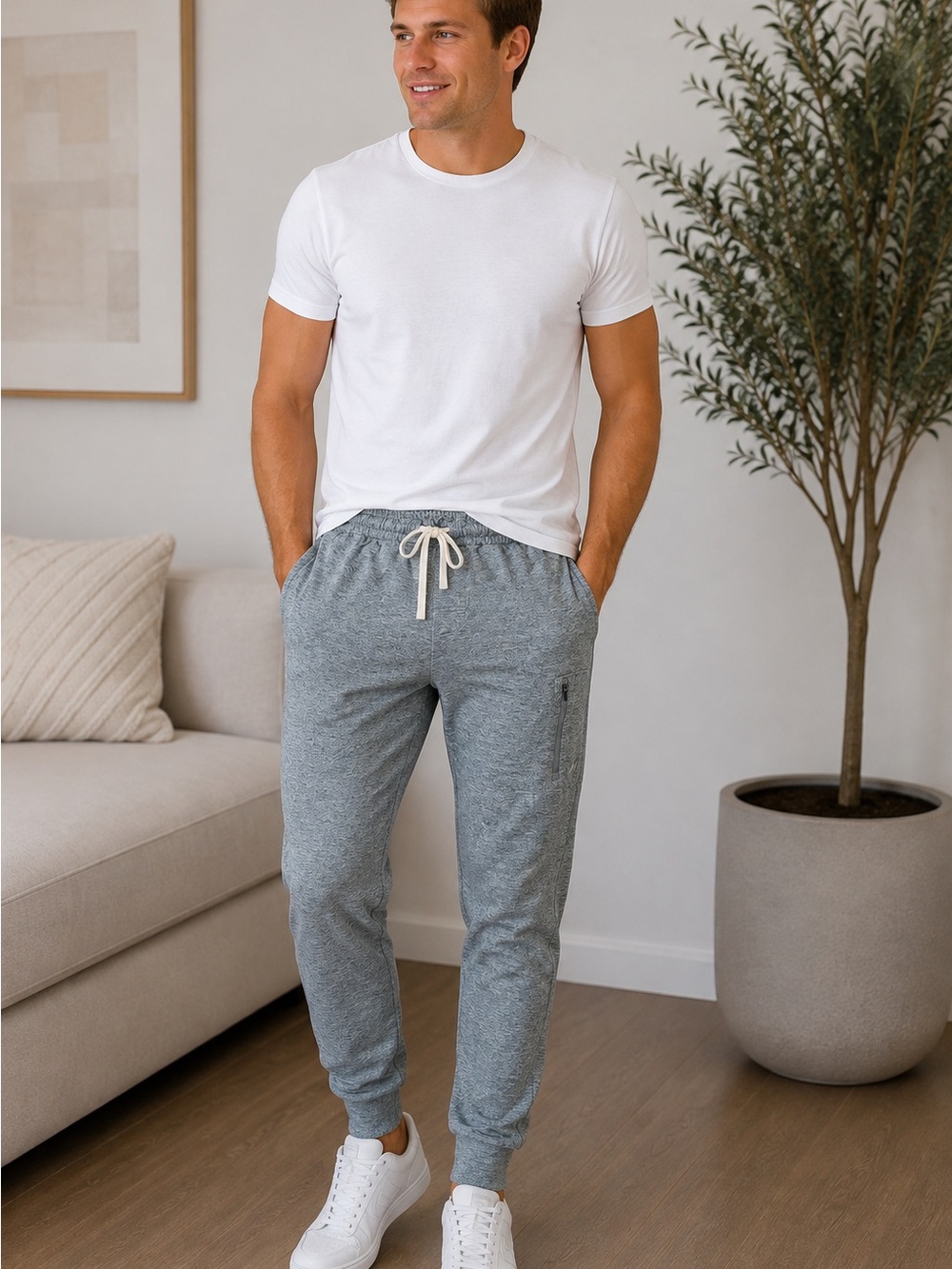 Active USA Blue/Gray Heather Drawstring Joggers